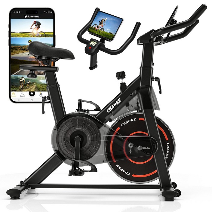 실내 자전거 운동기구 가정용 저소음 스핀 바이크 ZWIFT연동/조립간단/120분사용, 빨강, 520B