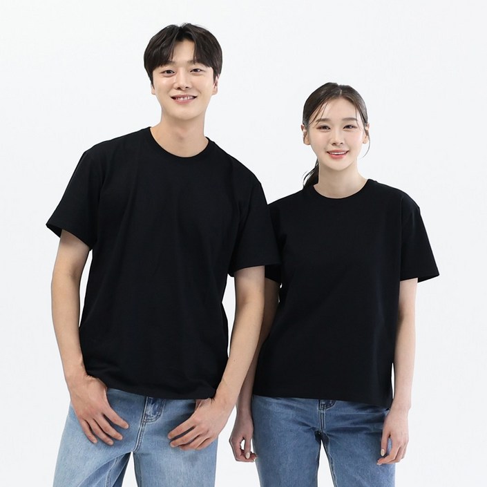 111 면 100 20수 국내생산 베이직 반팔 남녀공용 블랙 라운드 무지 티셔츠