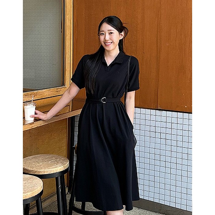 23SS [23SS][아이코닉 인기BEST] 블랙 스트랩 반팔 PK원피스 HSDR3B771BK