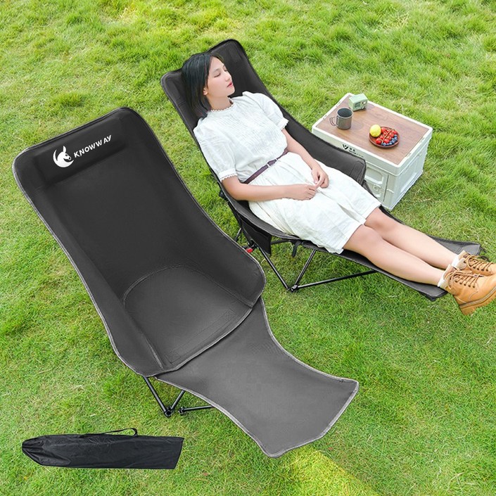 KLIFE 접이식 캠핑의자 4단 각도조절 아웃도어 경량 낚시 체어 휴대용 사무실 야외 차박용 발받침대, 1개, 블랙