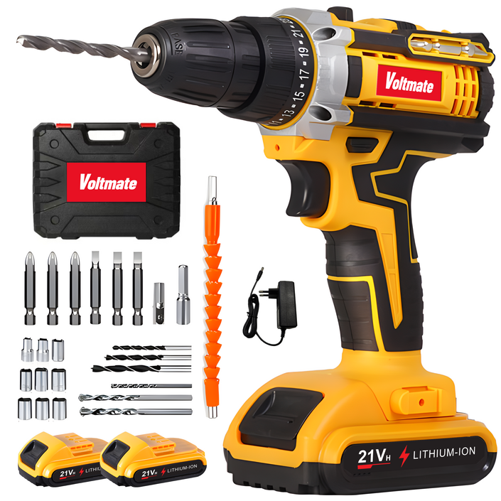 국내발송 VoltMate 독일 21V 다용도 전동드릴 35N 빅토크해머드릴무선 가정용전동드라이버 임팩트드릴 해머전동드릴 배터리 2개 세트, 1세트, 본품  배터리2개이상