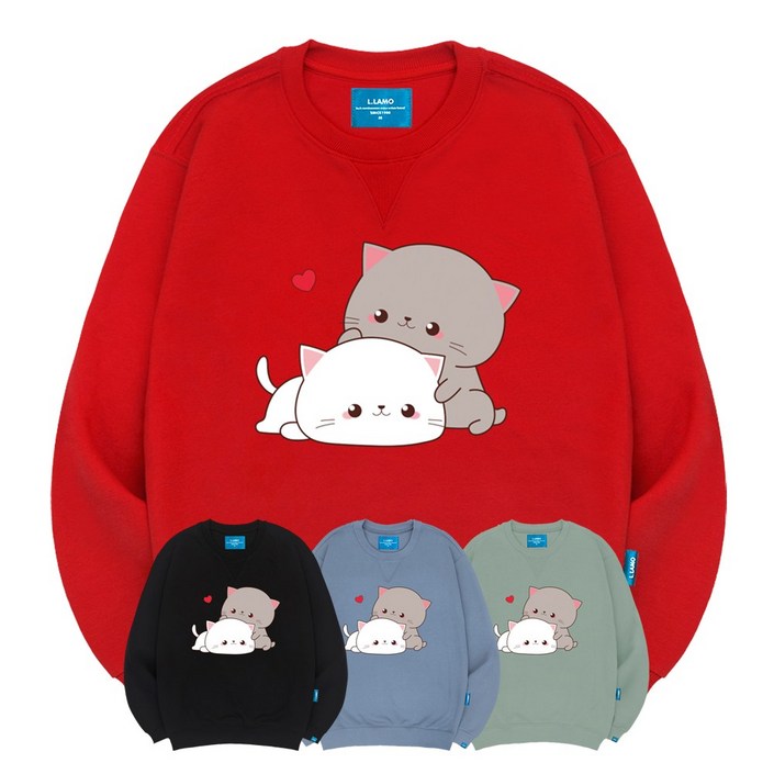 엘라모 기모M 큐티커플캣 맨투맨 남녀공용 빅사이즈 S~4XL