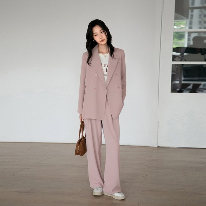 여성용 오버핏 와이드 팬츠 정장 자켓 바지 세트, 2XS-XL
