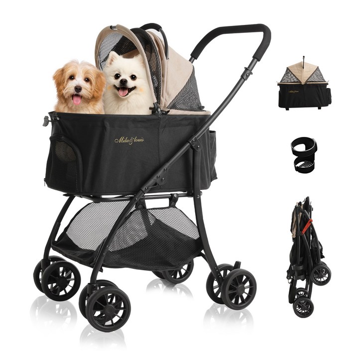 MILA&LOUIS 접이식 분리식 반려동물 유모차 강아지 유모차 고양이유모차 개모차 일체형 뉴바론 개모차 원터치 퀵폴딩 개모차
