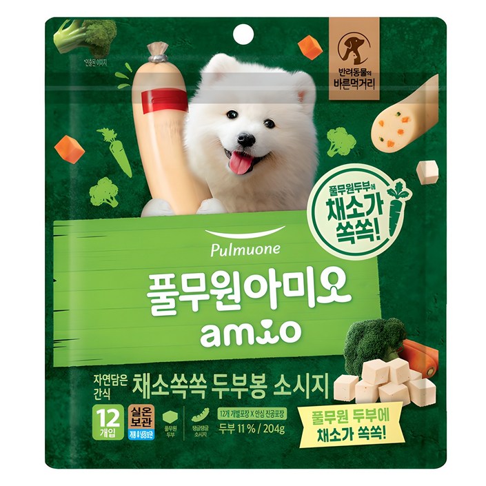 풀무원아미오 강아지 채소 쏙쏙 두부봉 소시지 간식 12p, 두부맛, 204g, 1개 풀무원아미오 강아지 채소 쏙쏙 두부봉 소시지 간식 12p, 두부맛, 204g, 1개