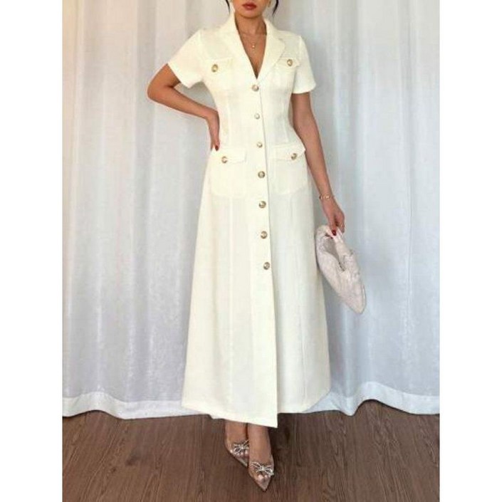 자켓 여성 트위드 반팔 롱원피스 V넥