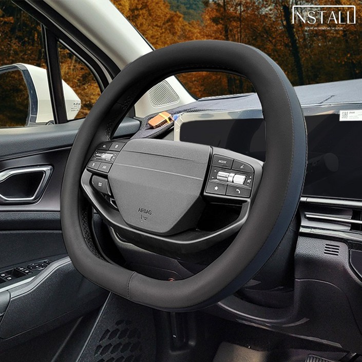 더뉴 스포티지 NQ5 전용 투톤 가죽 핸들커버, 쌍D컷(사각)_블랙