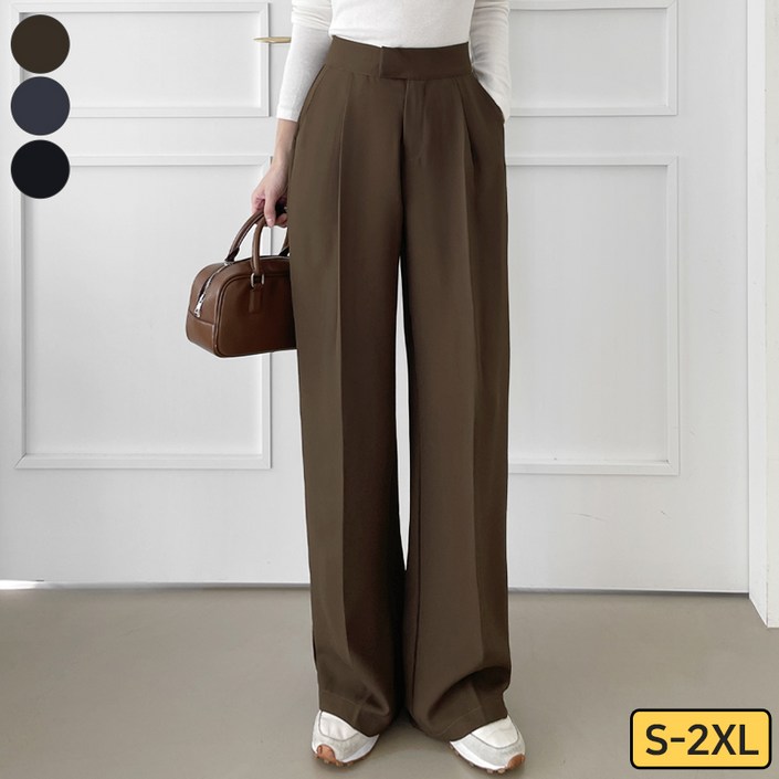 여리진 여성용 핀턱 와이드 일자 슬랙스 키작녀 팬츠 촤르르 바지 빅사이즈까지 S~2XL