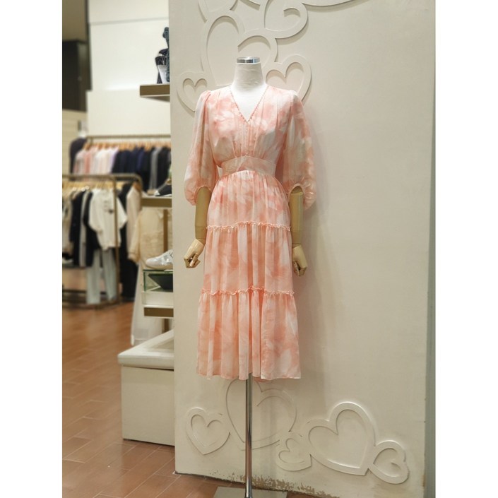 샤틴 비즈 브이넥 쉬폰 원피스