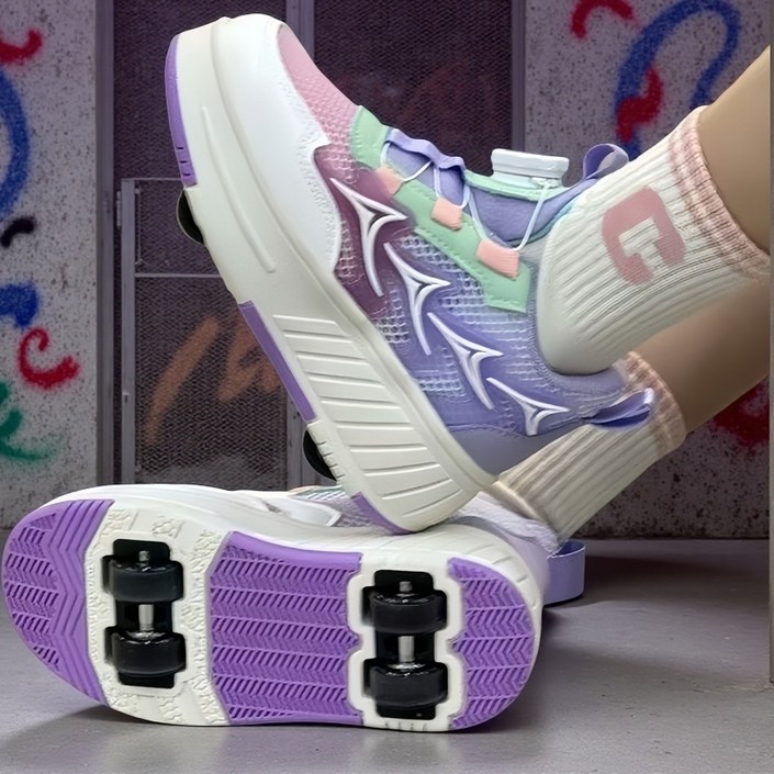 남녀공용 더블 휠 변형 탈착식 롤러슈즈 인라인 스케이트 운동화 간편한 성인 롤러스케이트, 1개, 핑크색