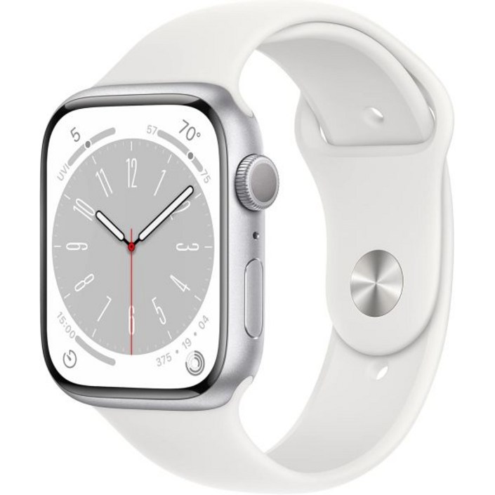 Apple Watch 시리즈 8GPS, 45MM 실버 알루미늄 케이스화이트 스포츠 밴드 포함, SM리뉴얼 프리미엄