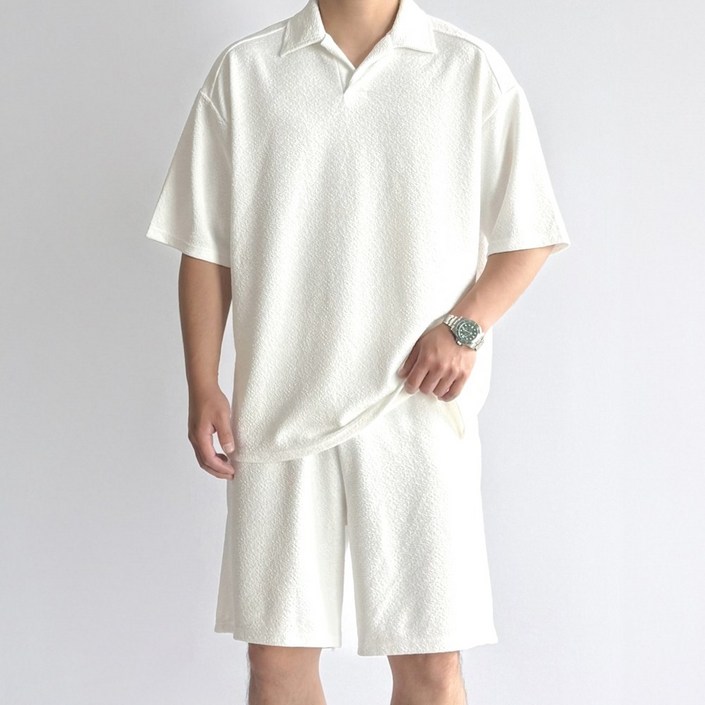 오픈 카라 반팔 셋업