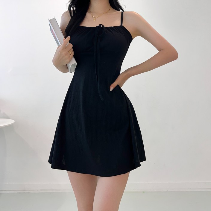 투디 발레코어 리본 나시 골지 미니 원피스 레이어드, 2컬러