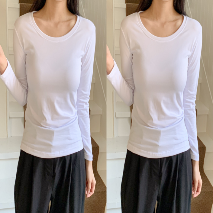 에르모소 11 봄 가을 사계절 간절기 이너 기본 티셔츠 슬림 무지 여성 긴팔티셔츠 HC000