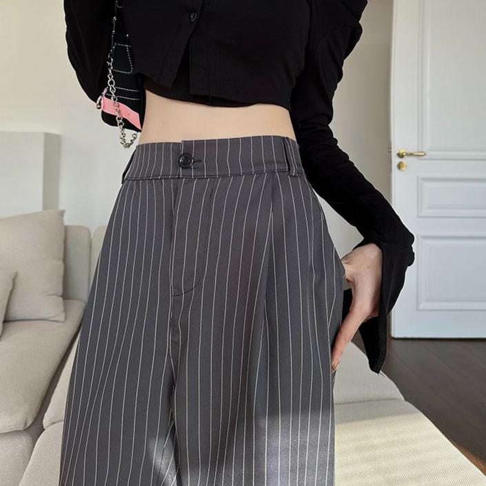 Skyciky 그레이 스트라이프 수트 팬츠 여성 프렌치 하이엔드 감성 와이드 팬츠 인스타 트렌디 소수정예 스트레이트 팬츠 ZM190