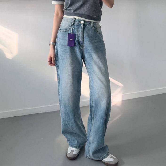 다올샵 여성 와이드핏 난스판 반밴딩 통 청바지 3단기장 키별선택 5컬러 5사이즈