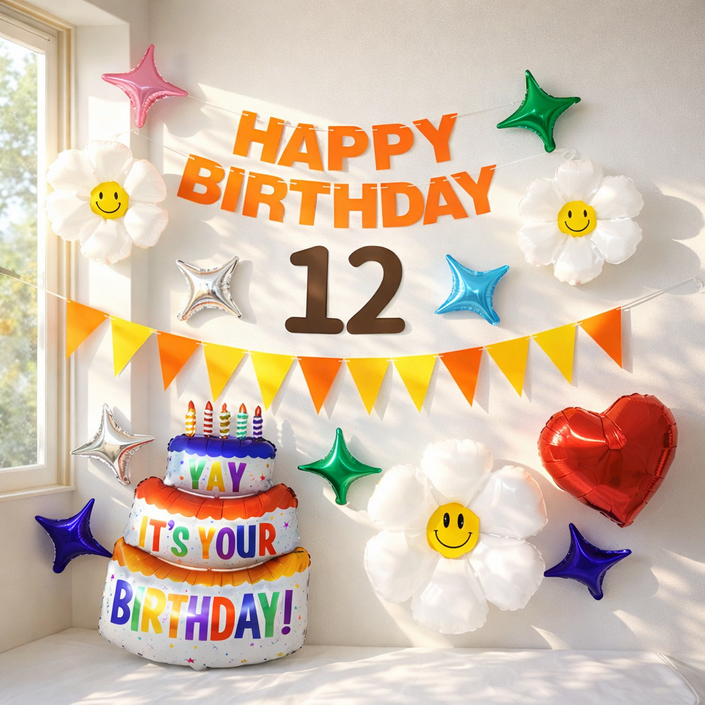 해피제이니 상큼화사 오렌지 생일 가랜드 숫자 하트 케익 풍선 파티용품 세트