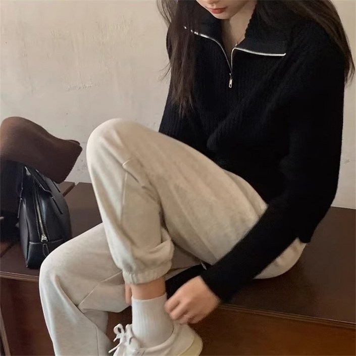 FANSYLI 가을 겨울 여성 반집업 니트 신상 디자인 풀오버 니트 루즈핏 패션 캐주얼 통근 스웨터 W2409S15