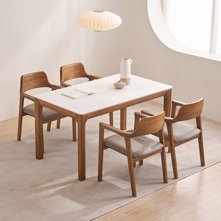 핀란디아 로하스 세라믹 4인 식탁세트의자4, 브라운,화이트