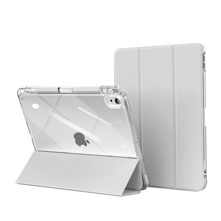 아이패드 애플 펜슬 수납+충전/스마트커버 투명 에어쿠션 범퍼 케이스, 그레이 7355093658