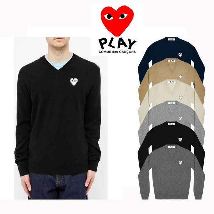 [일본직구] Comme des Garcons 2025 꼼데가르송 남녀공용 화이트 와펜 브이넥 니트 셔츠 AXN060051