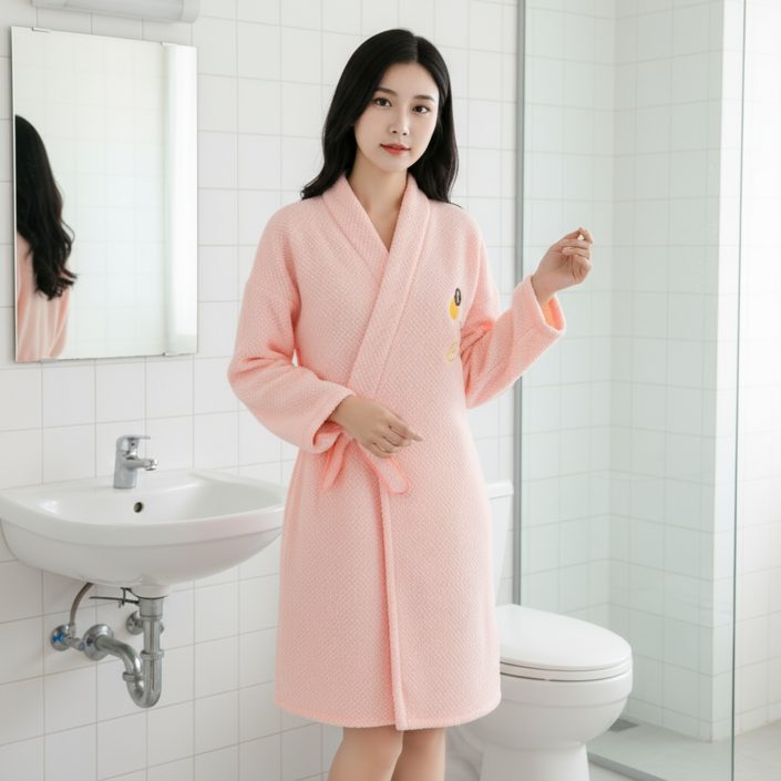 가을겨울 트렌드여성 롱슬리브 벨트욕가운 착용형 욕치마 겸 욕수건 보온 속건 무털떨어짐 실내보온 필수템