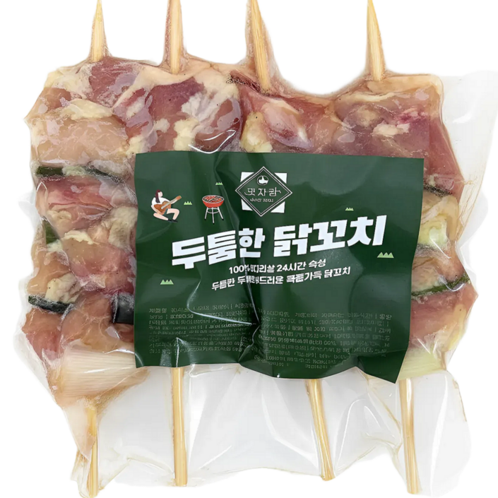 두툼한 2배 닭꼬치 (500g) 캠핑꼬치 닭다리살 밀키트, 500g, 2개