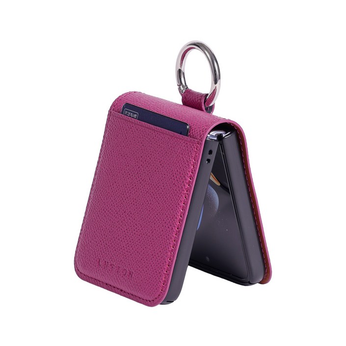 루스톤 폴카 천연소가죽 힌지보호 카드수납 링 지갑 갤럭시 Z플립 핸드폰케이스