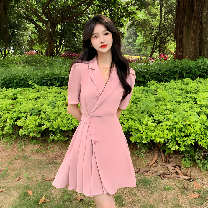 AOKADA 여성 미니 정장 하객 여름 플리츠 원피스