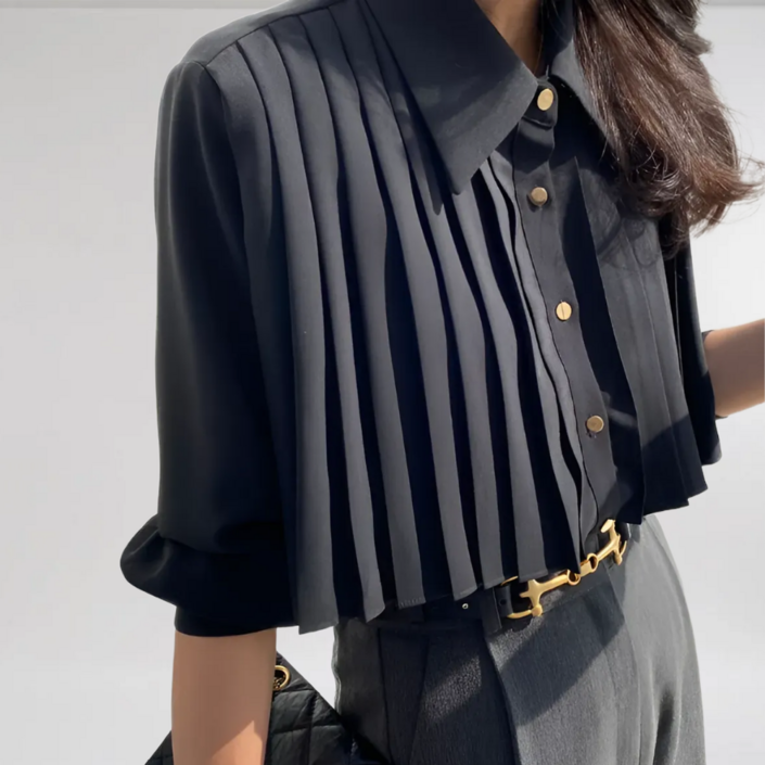 지니마켓25 골드버튼 케이프 플리츠 블라우스 오피스룩 하객룩