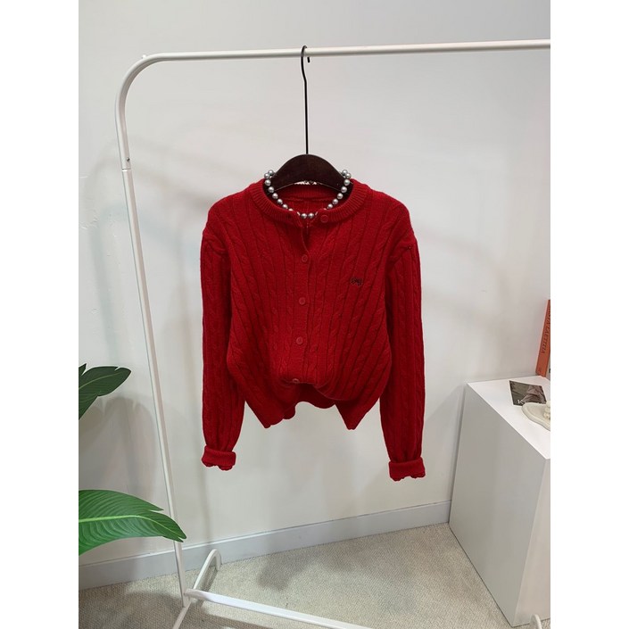 씨샵인더룸  소케 리본 자수 꽈배기 긴팔 가디건 5color
