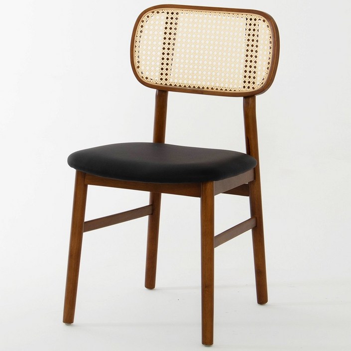 라탄2P 체어 식탁 카페 고무나무 원목 인테리어의자, 월넛블랙, 2개