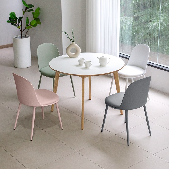 밀키우드 1000 원형 마카롱 4인 주방 식탁 세트 카페 인테리어, 핑크