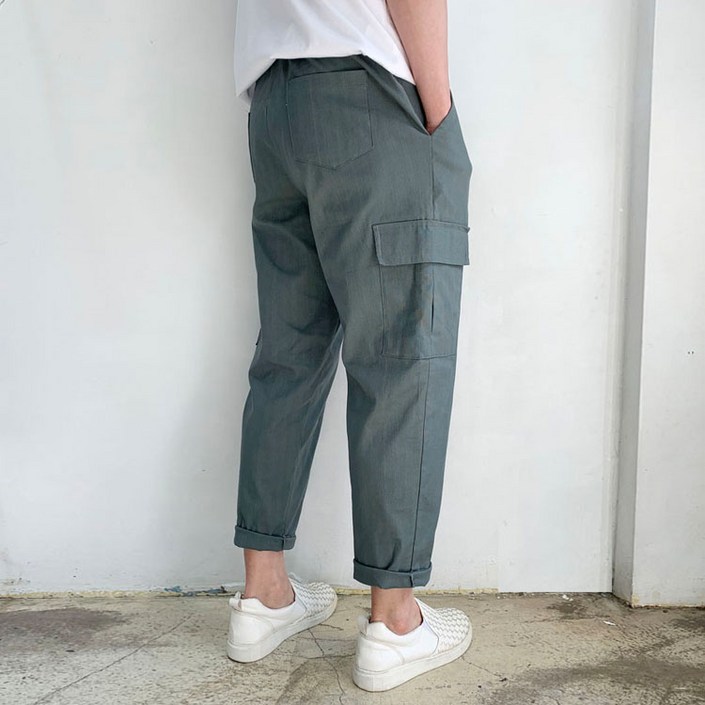 라운지21 남자 밴딩 린넨 9부 스판 카고 와이드팬츠