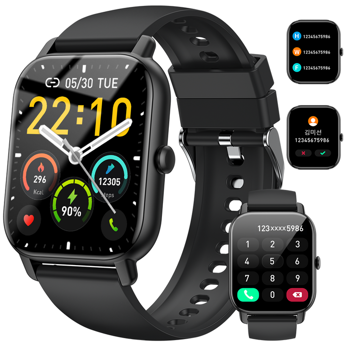 Donerton P66 통화가능 블루투스 스마트워치 대화면 한글판, 블루투스, 4.699cm, 블랙
