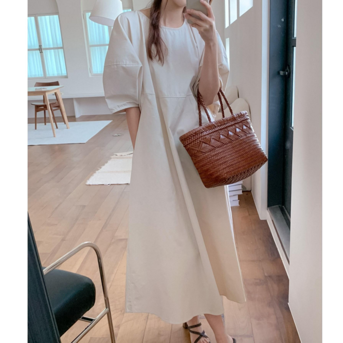 자체제작 벌룬소매 루즈핏 롱 원피스 우아글로벌