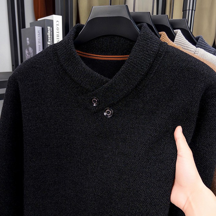 미스터먼쇼 코지라운드 버튼 하프넥 스웨터