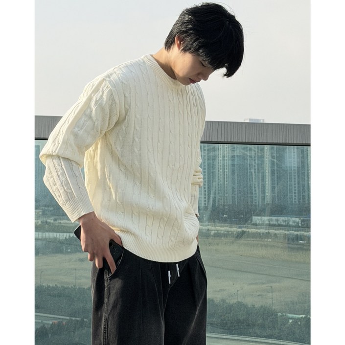 로웰 케이블 니트 워머 스웨터 무지 간절기 데일리