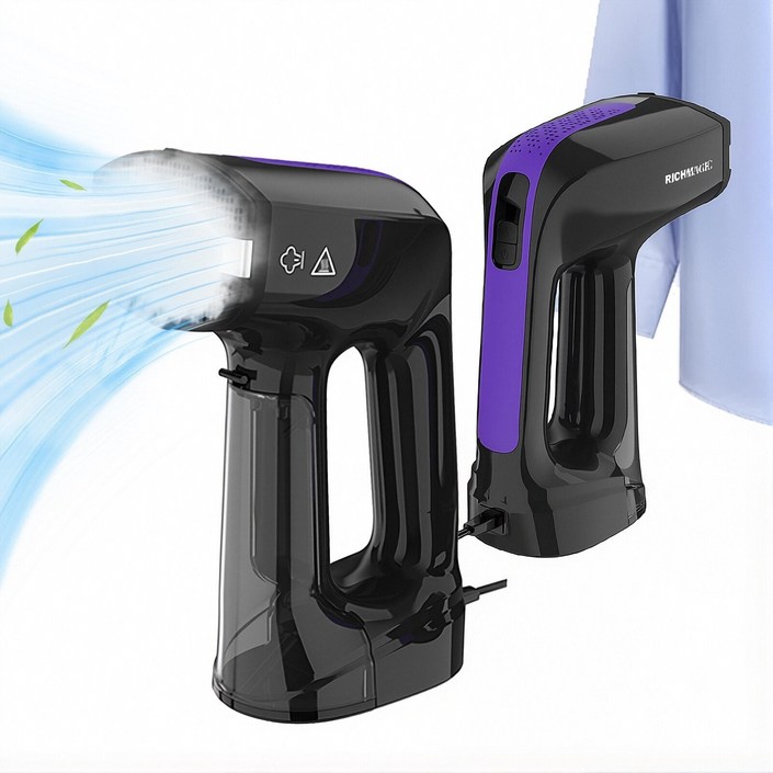 2026년형 RichMagic 진공 흡착식 핸디 스팀 다리미 3단 조절 휴대용 가정용 초경량 신속 예열 살균 진드기습기먼지 제거 200ML 대용량 물통, 자흑색, KY601315