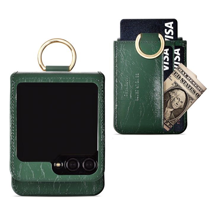 갤럭시 Z플립6 케이스 천연가죽 힌지보호 카드 수납 링 플립6 마스야드3포켓 1포켓