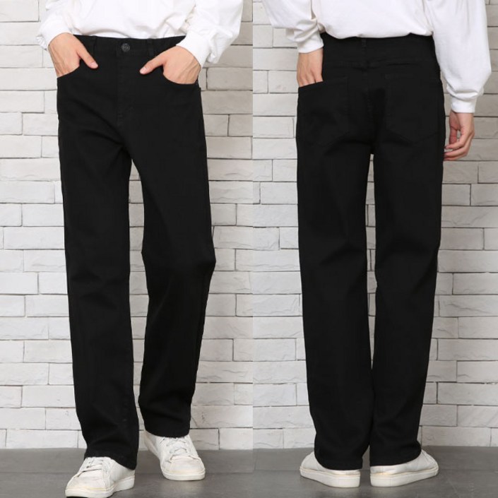 남자청바지 노멀 일자핏 올블랙 스판데님