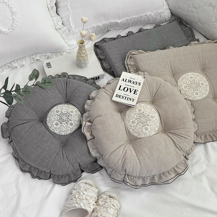 마이룸엔 멜란지 선염 고급 레이스 좌방석 원형 사각 방석  45cm  60cm