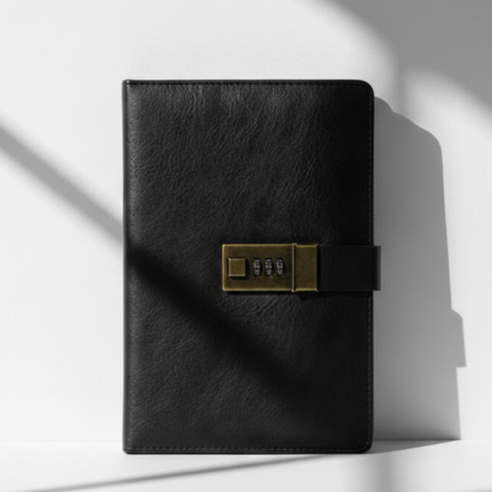 디루아 심플 비밀 일기장 잠금다이어리 자물쇠 바인더 노트, DR블랙, 1개