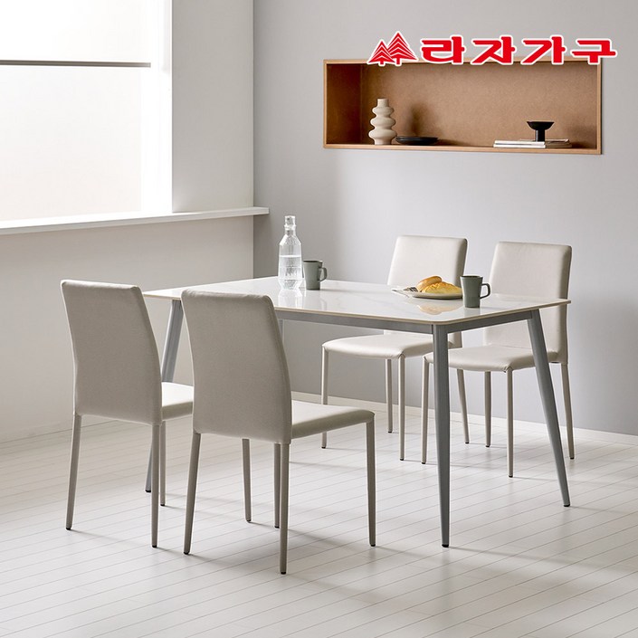 라자가구 파비오 12T 포세린 세라믹 4인용 식탁 의자4개 세트, 화이트상판/그레이프레임 20240108