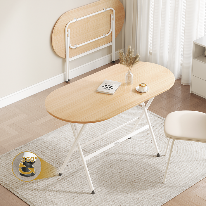 Unihome E0급 인테리어 접이식 테이블 공간활용 다용도 타원 식탁, 2인용, 원목색