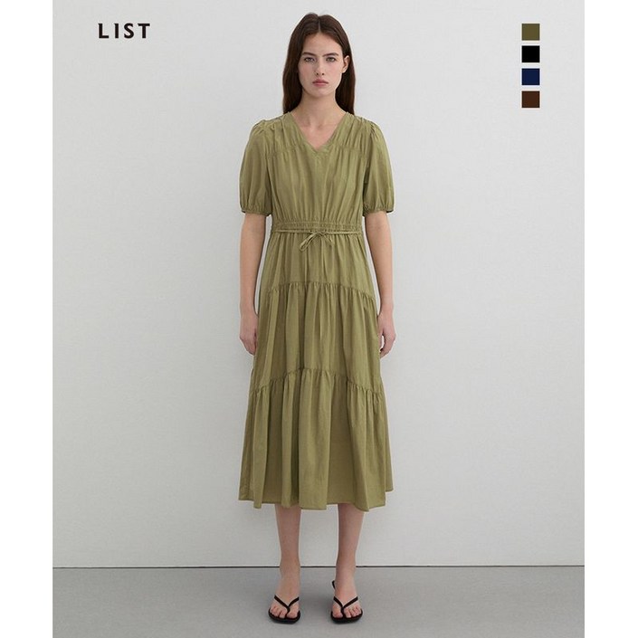 리스트 티어드 스트링 브이넥 원피스 TWWOPP62020