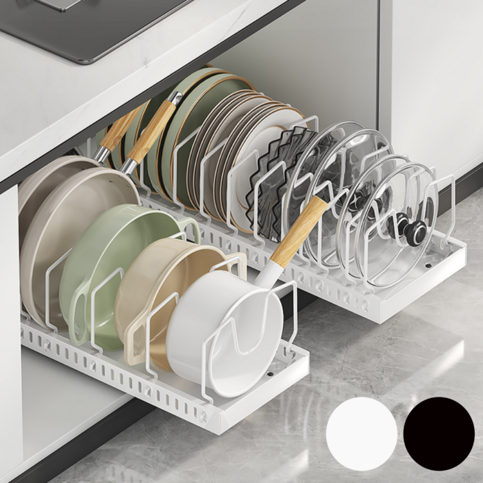 알뜰살림 슬라이딩 후라이팬 정리대 냄비 거치대 접시 선반, 1개, white화이트, 7단