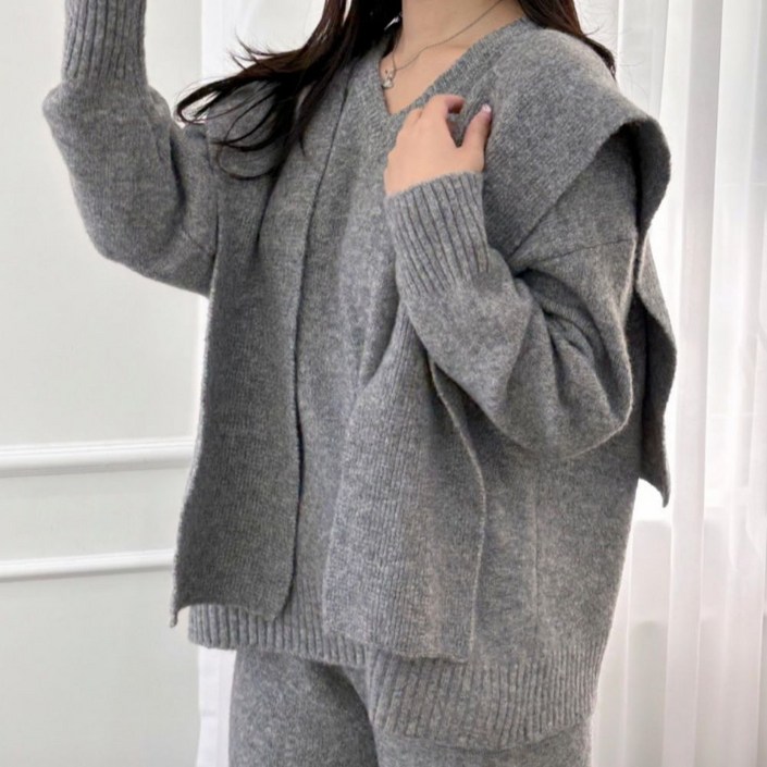 여성 니트 숄 쓰리피스 3세트 셋업 상의하의숄 세트