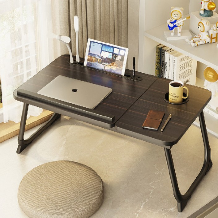 비엠몰 USB 폴딩 접이식 각도조절 테이블 책상 노트북테이블 USB포트 침대테이블 좌식책상, 검정