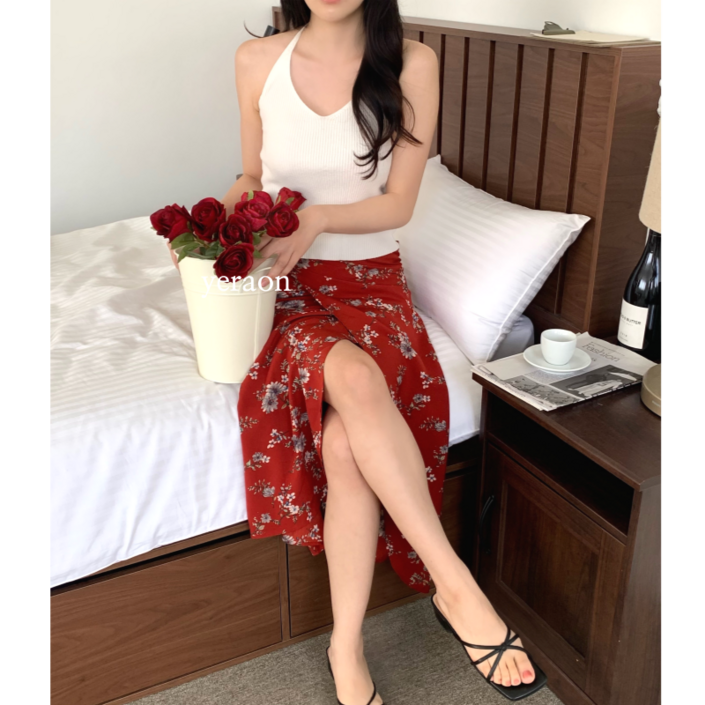 예라온 플라워 나염 꽃무늬 랩스커트